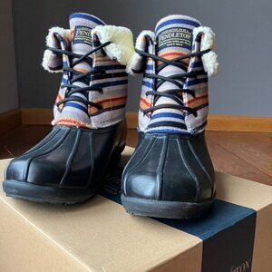 Pendleton Striped/Black Mid Duck Women's Boots, Size 10, Waterproof, Faux fur